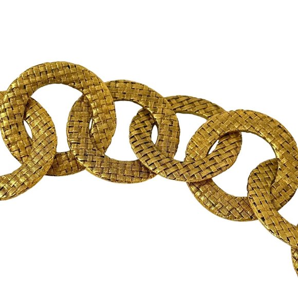 CHANEL Vintage Collection 29 Gold Plated Textured Circular Link Logo CC Belt - S - Picture 6 of 10